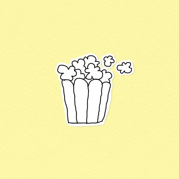 a drawing of popcorn on a yellow background