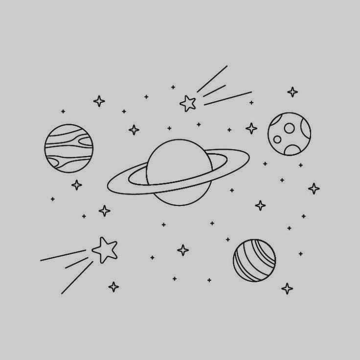 the solar system with stars and planets in black and white coloring book page for kids