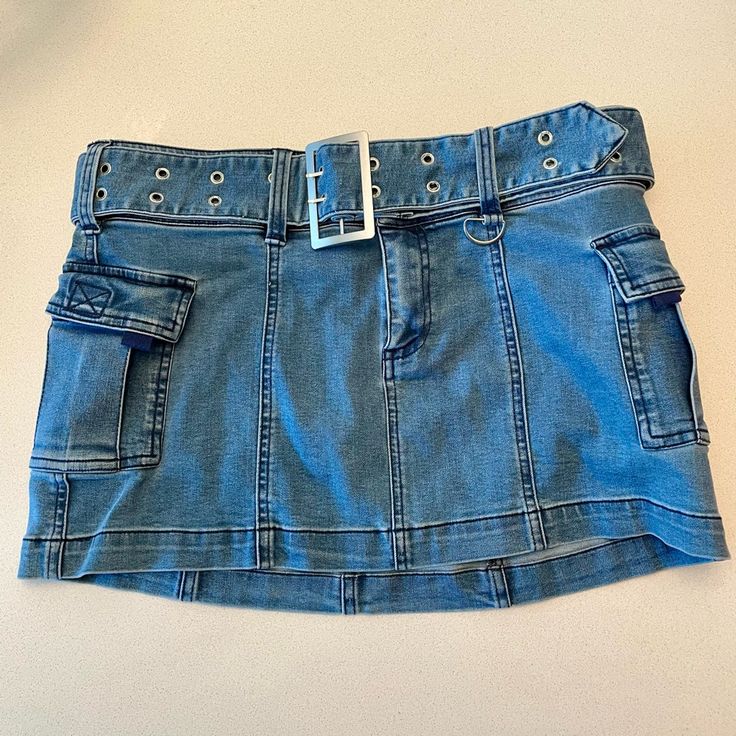 Bnwt Size M Blue Mini Bottoms With Belt Loops, Blue Mini Length Bottoms With Belt Loops, Blue Mini Denim Skirt With Belt Loops, Y2k Denim Mini Skirt With Belt Loops, Blue Cotton Denim Skirt With Belt Loops, Blue High-rise Mini Skirt With Belt Loops, High-rise Blue Mini Skirt With Belt Loops, High Rise Blue Mini Skirt With Belt Loops, Blue Denim Mini Skirt With Belt Loops