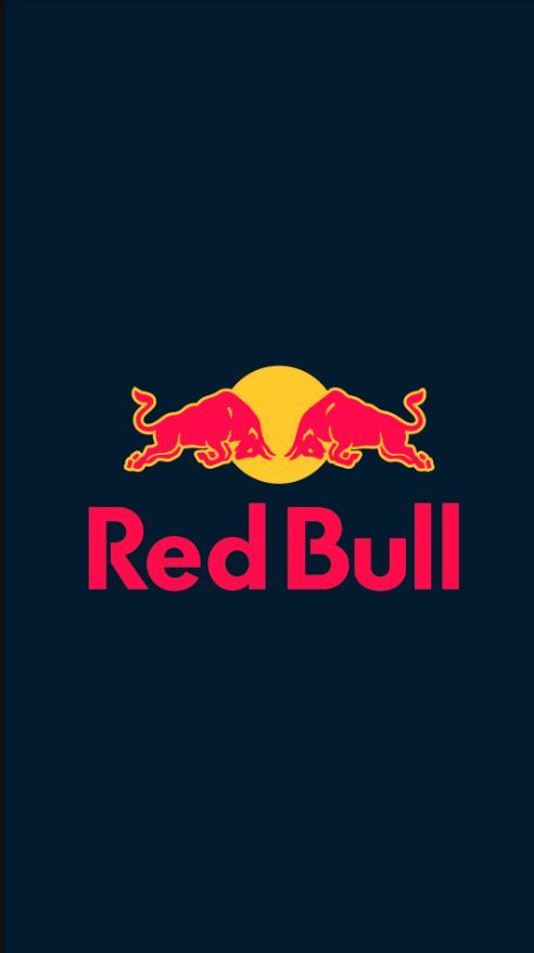 the red bull logo is shown on a dark background with yellow and pink colors,