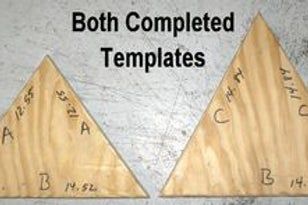 two wooden triangles with the words both completed and templates written in black on them