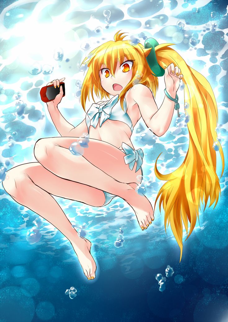 an anime character floating in the water