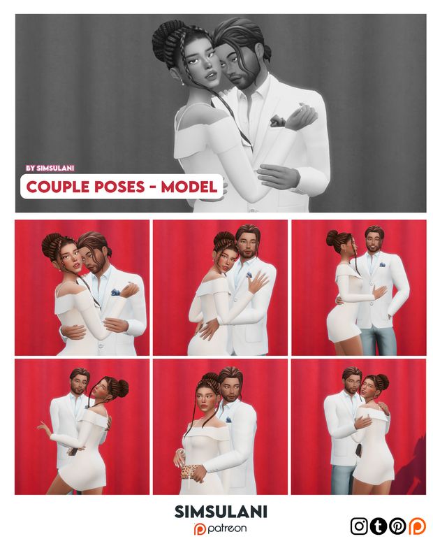 the couple poses model for simulan is shown in multiple pictures, including two men and