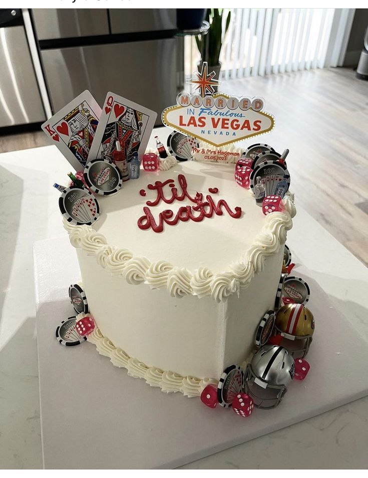 a las vegas themed birthday cake on a table