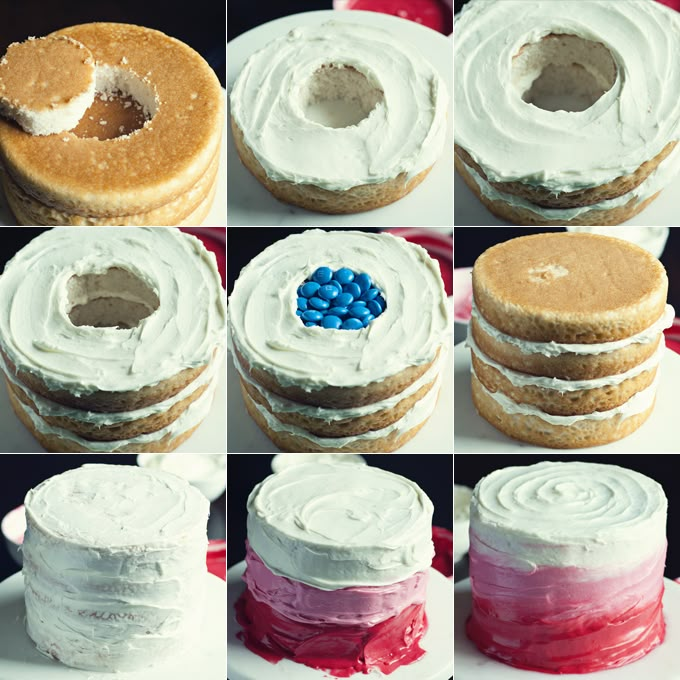 several pictures of different types of cakes with frosting and candy on top, including one cake