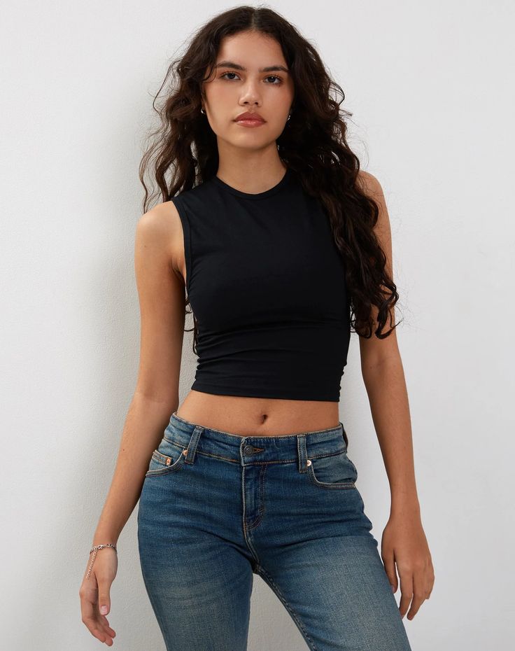 Black Sleeveless Crop Top | Monlo – motelrocks-com-us Sleeveless Top Outfit, Black Sleeveless Crop Top, Black Satin Dress, Bandeau Dress, Sleeveless Crop Top, Long Sleeve Bodycon Dress, Bandeau Top, Black Sleeveless, Vest Top