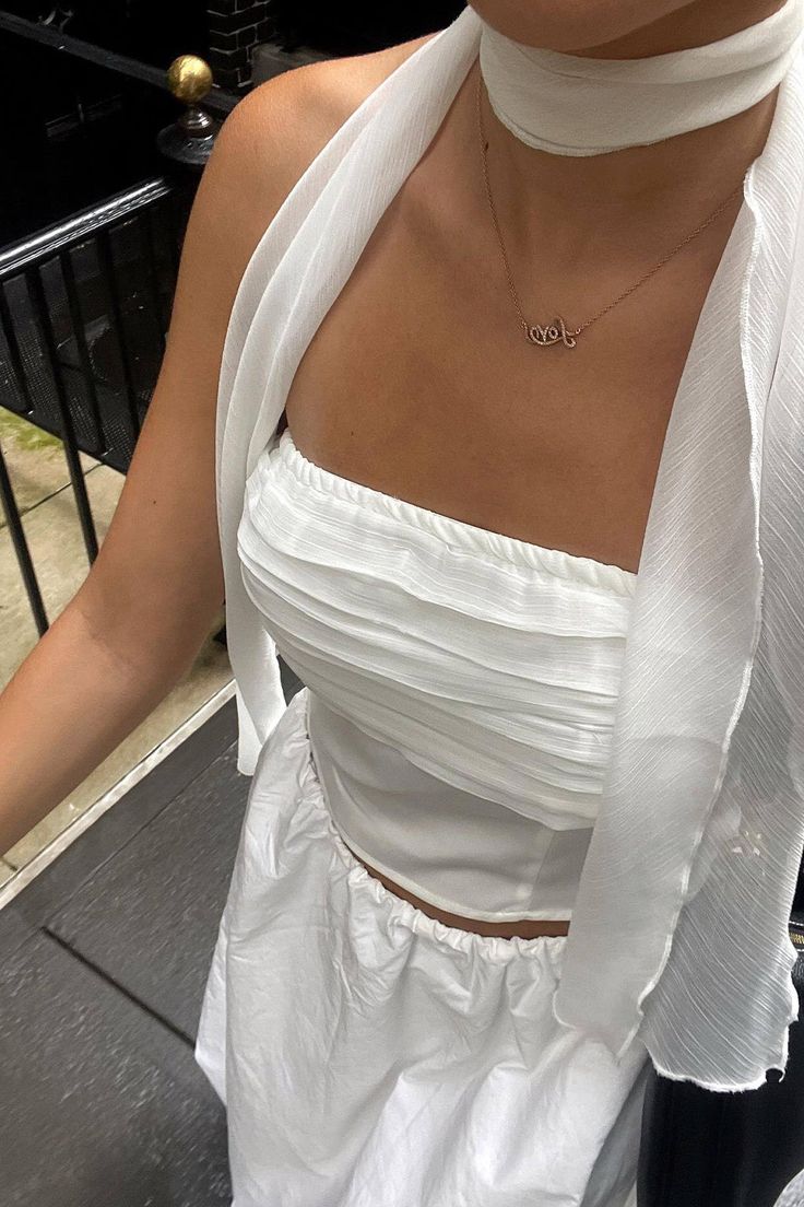 Mallorca White Strapless Top White Strapless Top, Black Tie Optional, Favorite Dinner, + Core + Aesthetic, White Coat, Neck Scarf, Summer Look, Neck Scarves, Corset Top