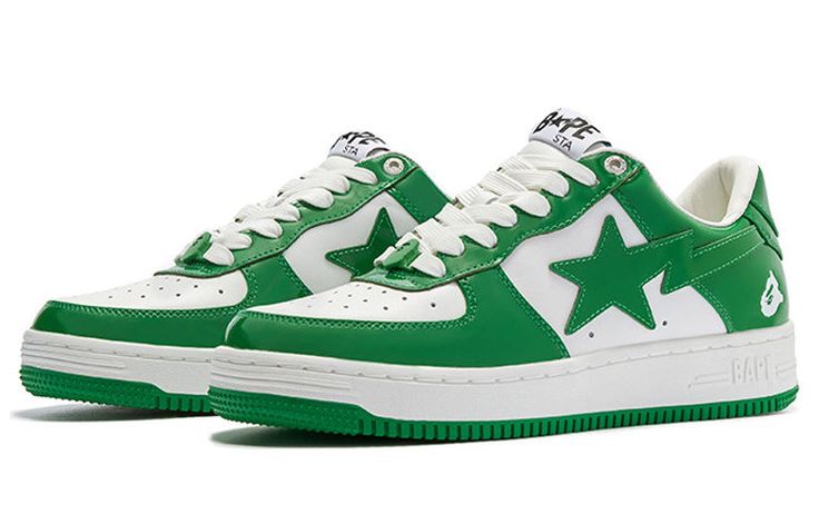 A BATHING APE Bape Sta Patent Leather 1I70-191-002-GREEN (SNKR) Bape Star, Bapesta Shoes, Bape Ape, Bape Sta, Ape Bape, Star Shoes, Bathing Ape, Swag Shoes, Green Shoes