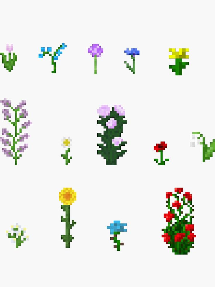 pixel art flowers and plants on white background