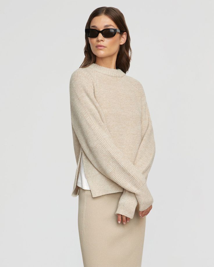 Roya Marled Boyfriend Sweater Modern Oversized Long Sleeve Sweater, I Fall To Pieces, Boyfriend Sweater, Winter Shopping, Easy Sides, Shopping Wishlist, Oversize Knit, Side Splits, Wardrobe Style