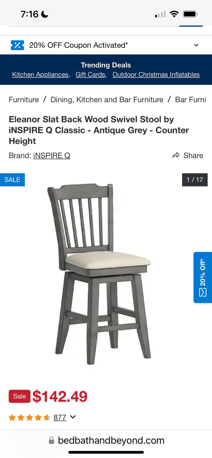 a wooden chair with white seat and back cushions on sale for $ 12 99 at bed bath and beyond