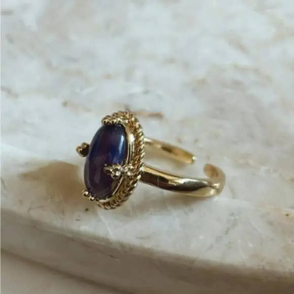 Beautiful 14K Gold Filled Ring featuring purple oval stone in center Size is adjustable. Oval Stone Ring, Gold Filled Ring, Oval Stone, Stone Ring, Stone Rings, Gold Filled, Ring, Stone, Purple