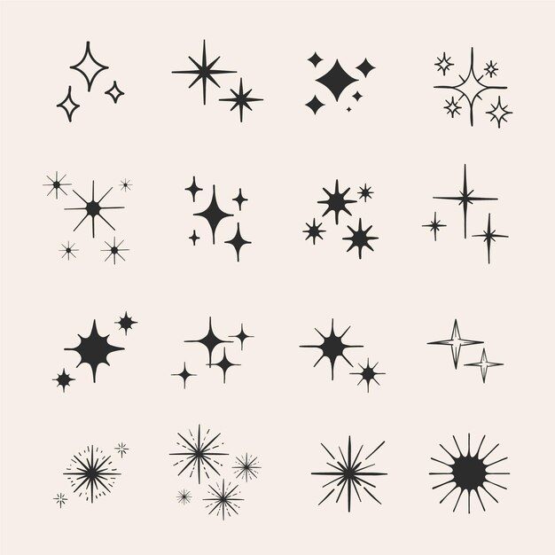 black and white stars are arranged in the shape of different shapes