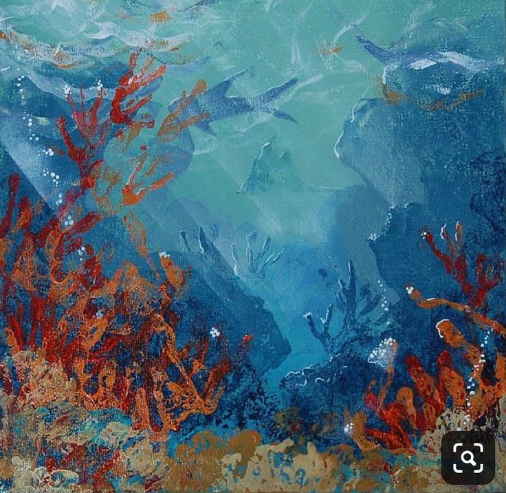 an underwater scene with corals and seaweed metal print