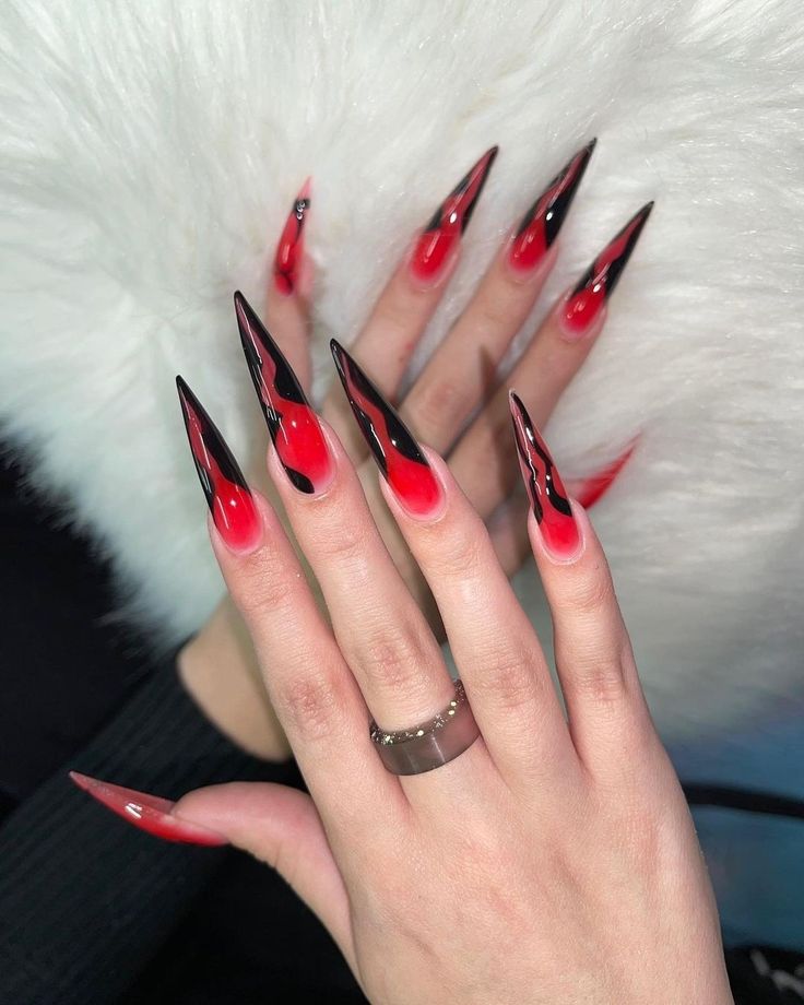 Flare Acrylic Nails, Long Black Nails, Acrylic Nails Stiletto, Stilleto Nails Designs, Sharp Nails, Red Acrylic Nails, Goth Nails, Acrylic Nails Coffin Pink, Nails Only