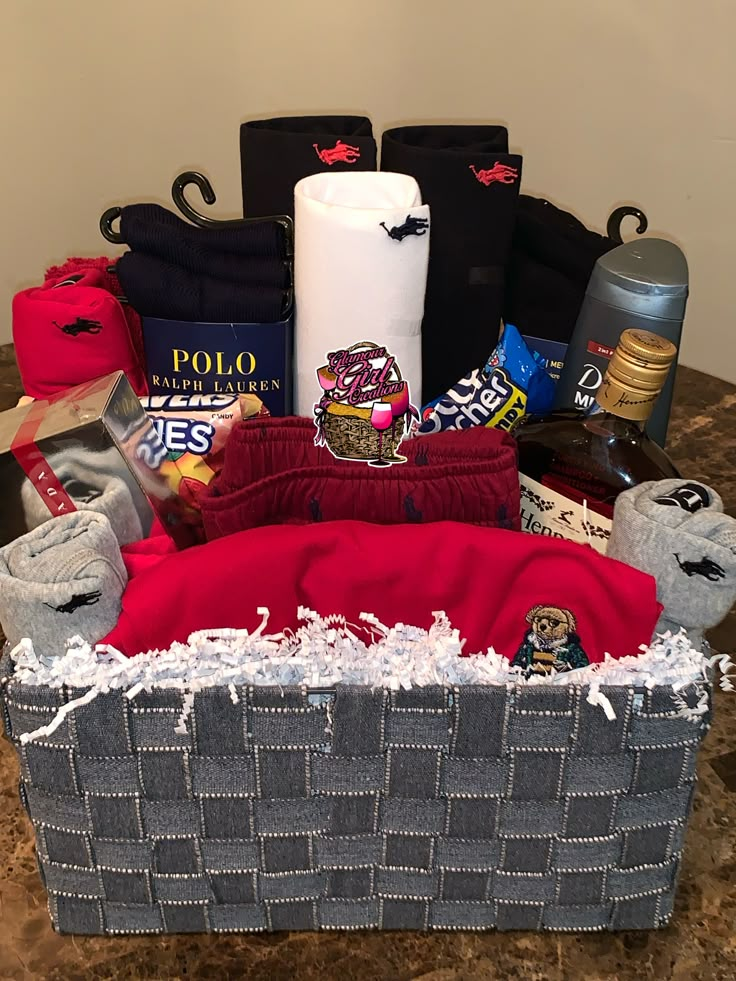 a basket filled with items sitting on top of a table