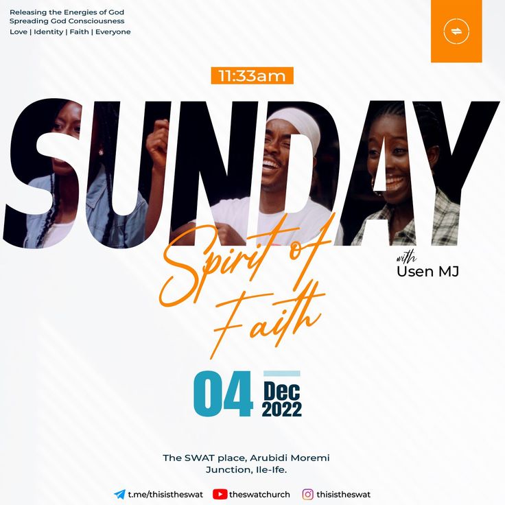 the poster for sunday sport of faith featuring two people smiling and talking on their cell phones