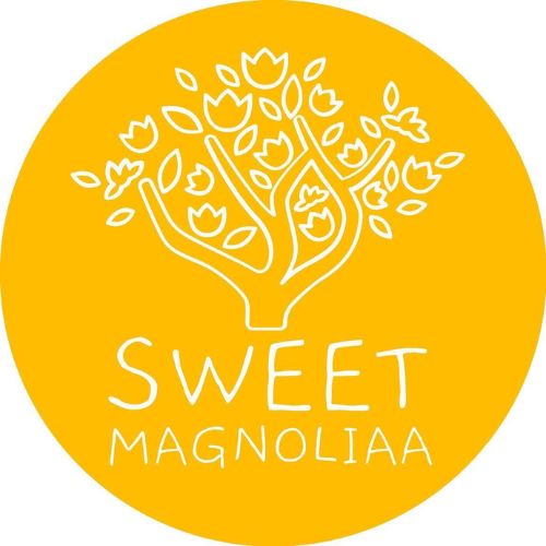 a yellow circle with the words sweet magnanoliaa written in white on it