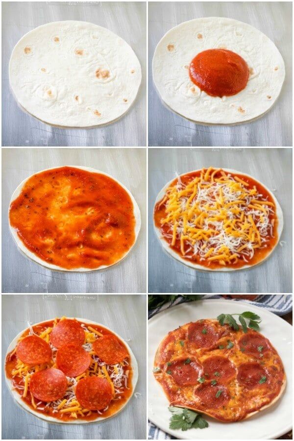 four different types of homemade pizzas with cheese and tomato sauce on the top one