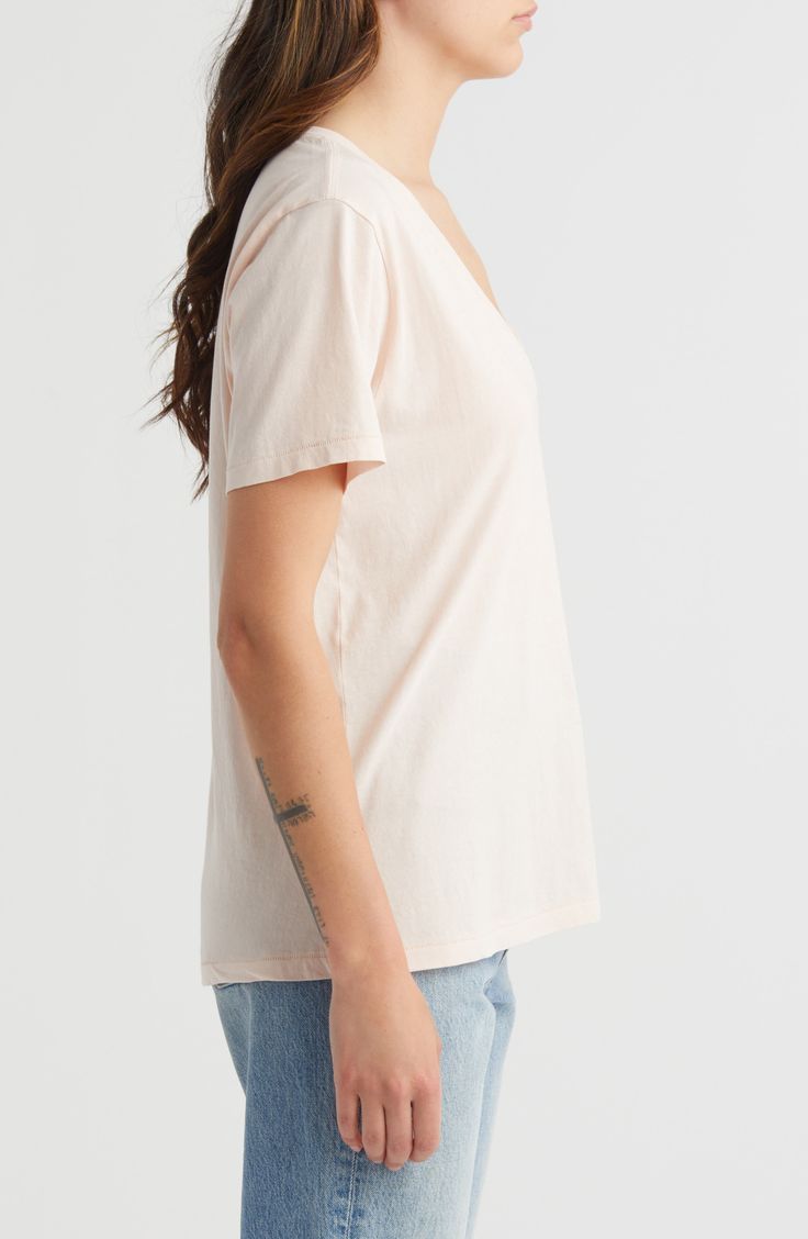 Fall for the slouchy fit of this oversized drop-shoulder T-shirt made from pure cotton. 26" length (size Medium) V-neck Short sleeves 100% cotton Machine wash, tumble dry Imported Drop Shoulder, Cotton T Shirt, Pure Cotton, Cotton Tshirt, Short Sleeves, Nordstrom, Size Medium, V Neck, Pink