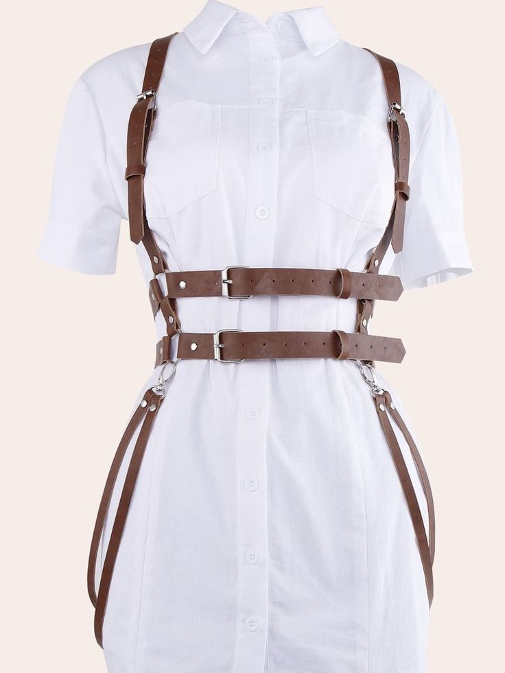 Free Returns ✓ Free Shipping On Orders $49+ ✓. Harness Belt With Punch Tool- Belts at SHEIN. Harness Outfit Casual, Leather Harness Outfit, Galactic Starcruiser, Harness Women, Harness Outfit, Harness Belt, Leather Suspenders, Boho Fashion Summer, Punch Tool