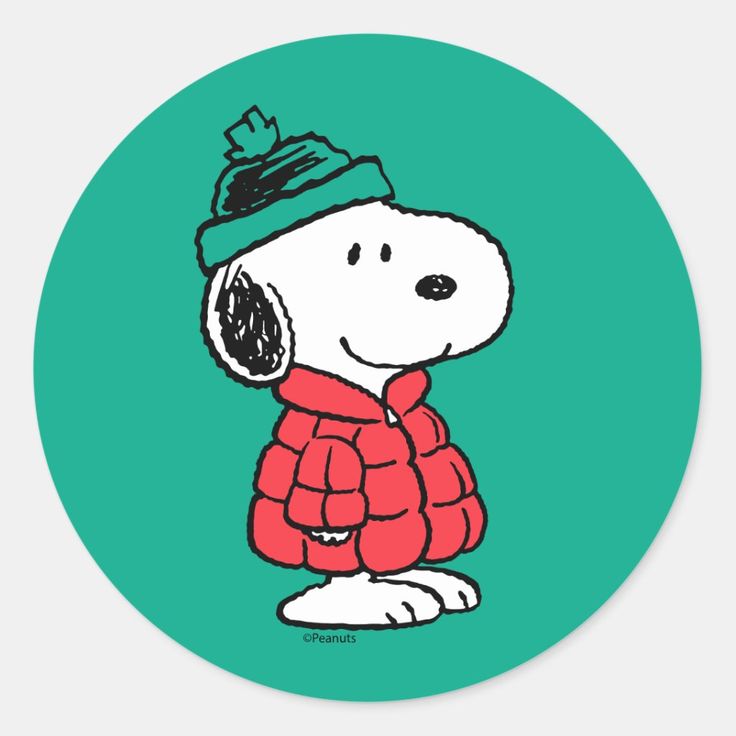 a cartoon dog wearing a red jacket and beanie on green beverage coasters, set of 4