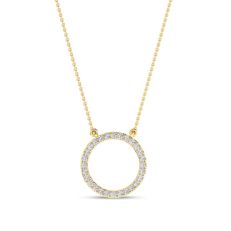 The Circular Silhouette Necklace is a testament to timeless style. It has a diamond-studded circular pendant that captures the essence of enduring love. This piece transforms any ensemble into a captivating look. It’s more than just a necklace; it’s a circle of endless possibilities. Halo Open Circle Necklace, Classic Round Diamond Necklace With Halo Design, Yellow Gold Diamond Necklace With Halo, Yellow Gold Diamond Necklace With Halo Round Cut, Classic Halo Diamond Necklace With Round Pendant, Classic Round Solitaire Necklace With Halo, Minimalist Halo Necklace, Halo Solitaire Necklace In Fine Jewelry Style, Minimalist Round Diamond Necklace With Single Cut Diamonds