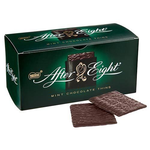 an open box of chocolates with the word after eight on it