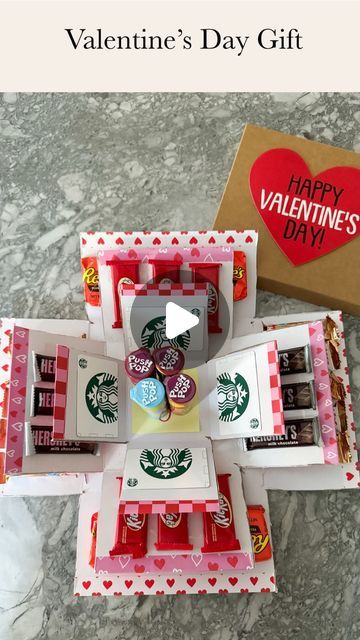 valentine's day gift box with starbucks coffee cups