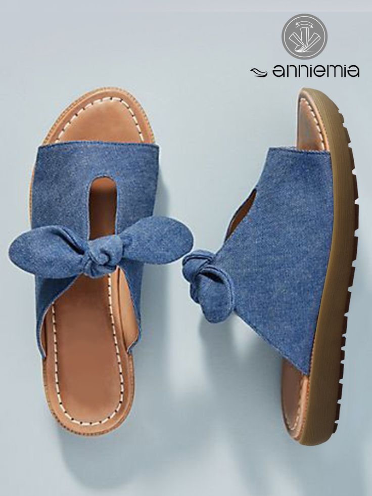 Affordable price buy Slide Sandals on Zolucky, SPU: 294VSL3G918A, Color: Blue, Style:Casual, Activity:Daily. Summer Shoes Trends, Sandals Design, Summer Shoes Sandals, Denim Sandals, Trending Womens Shoes, Slip Knot, Steel Toe Shoes, Toe Post Sandals, Womens Summer Shoes