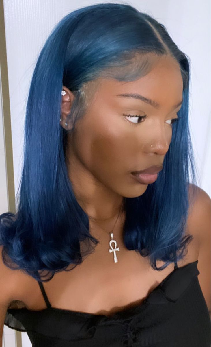 Indigo Hair Color, Blue Natural Hair, Burgundy Hair Dye, Black Hair Tips, Indigo Hair, Short Blue Hair, Royal Blue Hair, Pfp Black, Hair Black Women