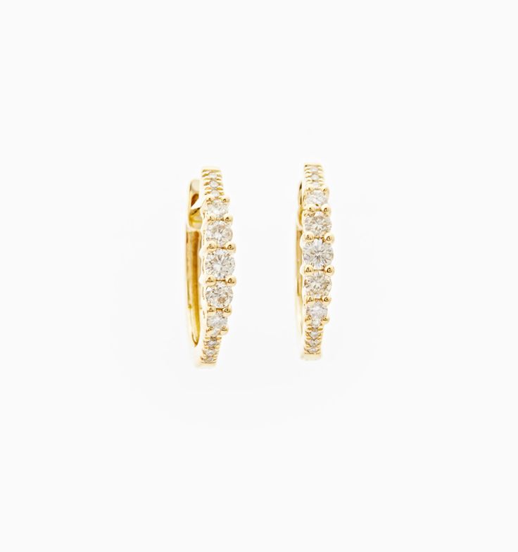 Dazzle them all in these tapered diamond hoop earrings. Centerpiece diamonds are flanked by descending diamonds in smaller sizes for a tapered effect. This delicate but sparkling earring is the perfect party piece or even ideal for your wedding day. Pairs well with our other hoops or huggies for a stacked set too. Earring Collection, Diamond Hoop Earrings, Gold Hoops, Earrings Collection, Perfect Party, Diamond Bracelet, Gold Diamond, Diamond Earrings, Wedding Day