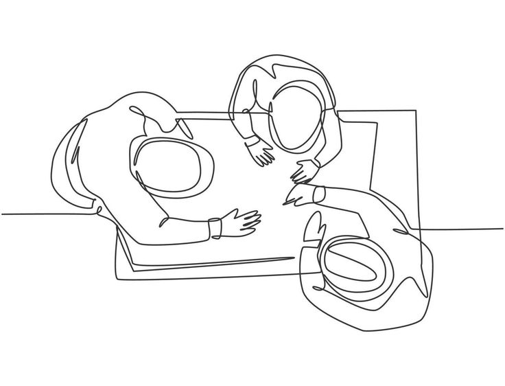 one line drawing of two people working on a project