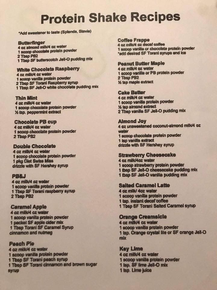 a menu for protein shake recipes on a table