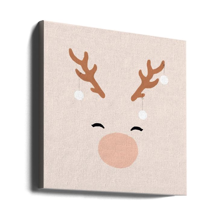 a white canvas with reindeer's nose and antlers on it