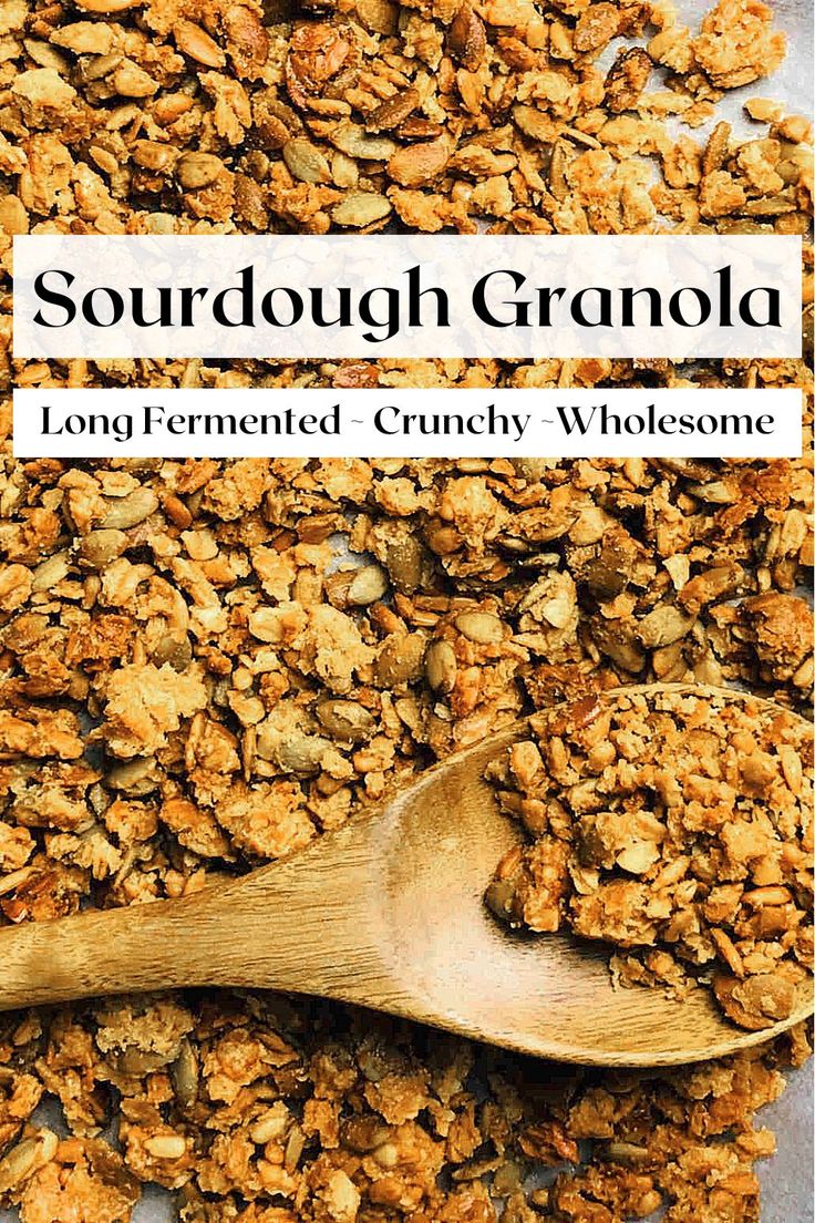 Long-fermented Sourdough Granola. Soaked Granola Recipe, Sourdough Granola Farmhouse On Boone, Sourdough Breakfast Recipes Healthy, Unique Granola Recipes, Unfed Sourdough Recipes, Sourdough Discard Granola Recipes, Sourdough Healthy Recipes, Soft Granola Recipe, Sourdough Cereal Recipe