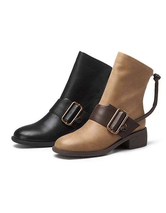 Women's Wide Leather Buckle Ankle Boots — Obiono Obiono Shoes, Ankle Boots Winter, Autumn Boots, Best Winter Boots, Platform Boots Chunky, Buckle Ankle Boots, Winter Ankle Boots, Chunky Heels Boots, Girly Shoes