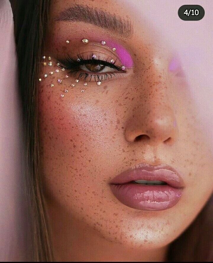 #fashion #cosmetics #ideas #makeup #style #beautiful #modern #style #beauty #glitter #arrows Rhinestone Makeup, Glazed Donut, Rave Makeup, Eye Makeup Designs, Makeup Eye Looks, Creative Makeup Looks, Pink Eyeshadow, Festival Makeup, Editorial Makeup