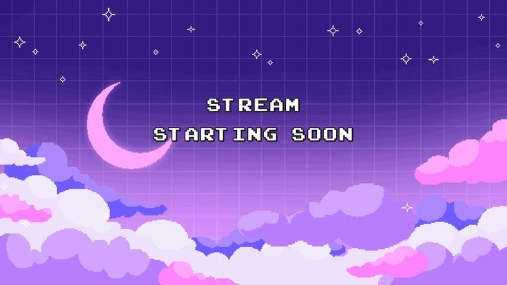 the game title screen, with clouds and stars in the sky behind it that reads stream starting soon