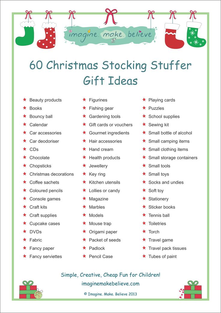 the christmas stocking stuff list is shown in green and red with stockings on it