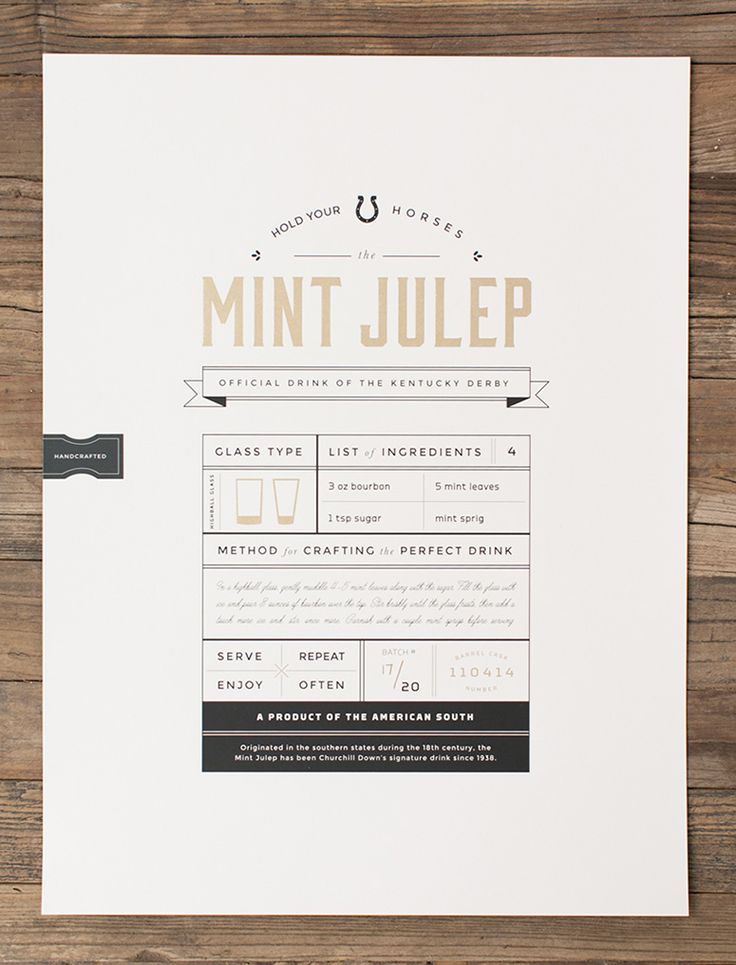 a white paper with the words mintjulep written in gold foil on it