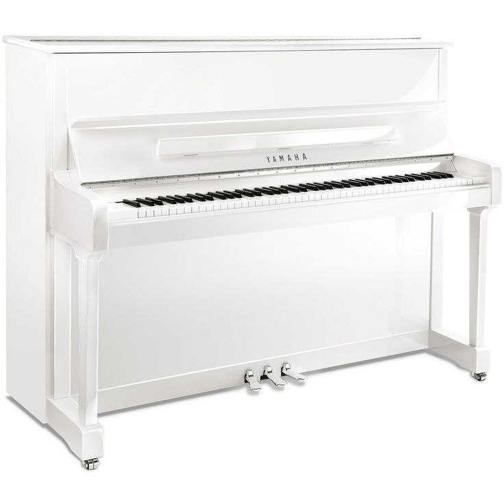 a white piano sitting on top of a hard wood floor