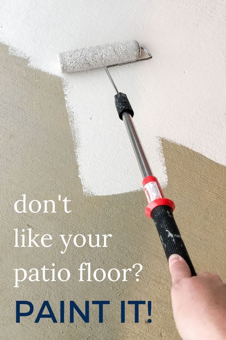 a person is painting the ceiling with white paint and a red tool that says, don't like your patio floor? paint it