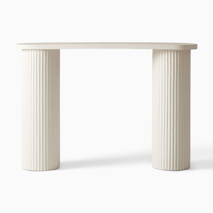 a white table with two columns on the top and one column at the bottom, against a white background