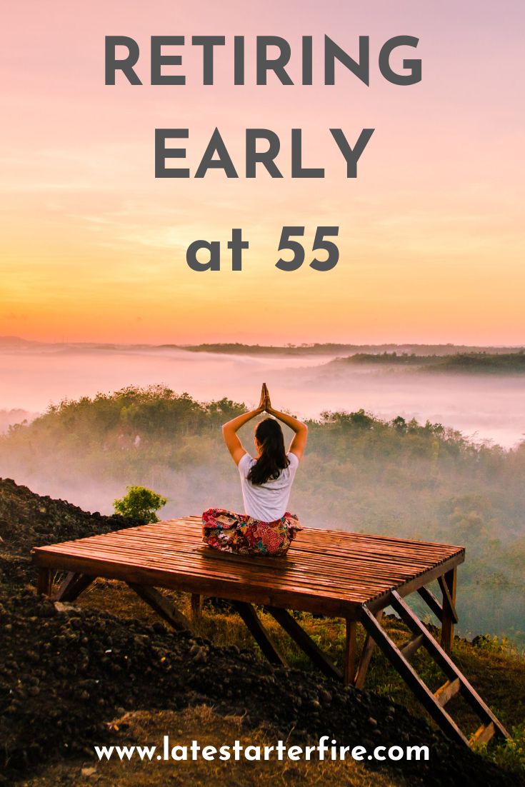 a woman doing yoga on top of a mountain with the words, getting early at 55