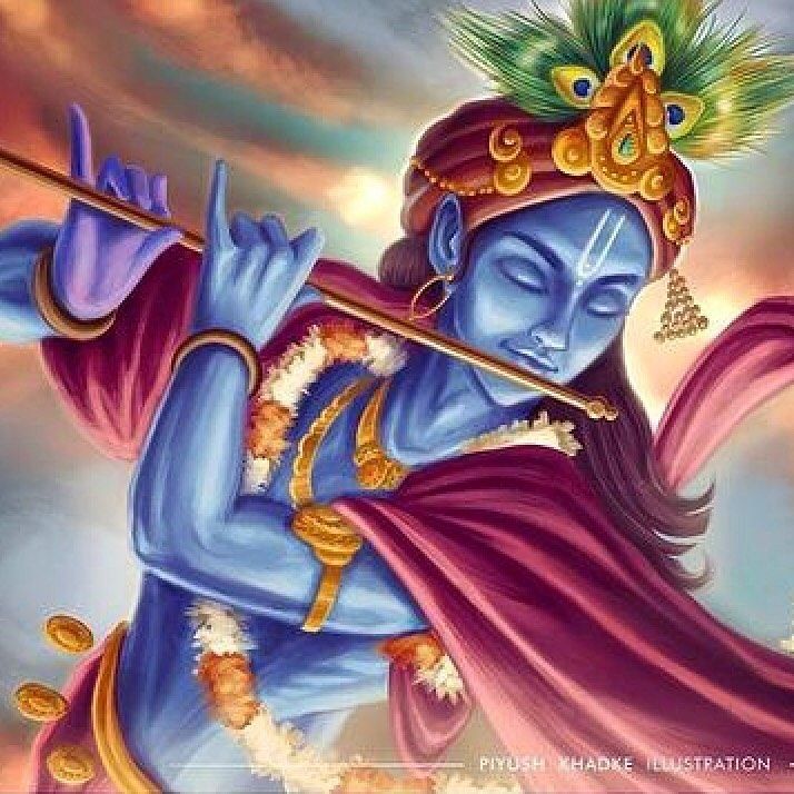 a painting of a god playing the flute