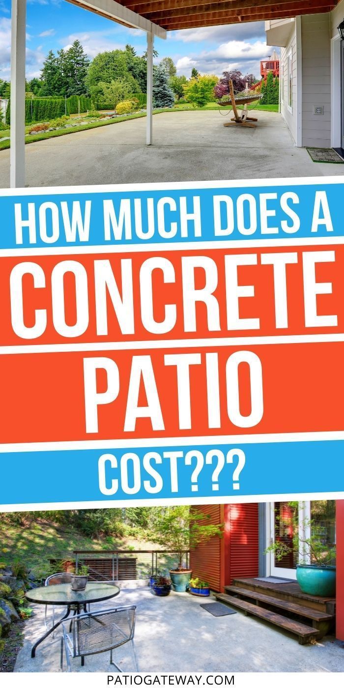 a covered patio with text overlaying how much does a concrete patio cost?