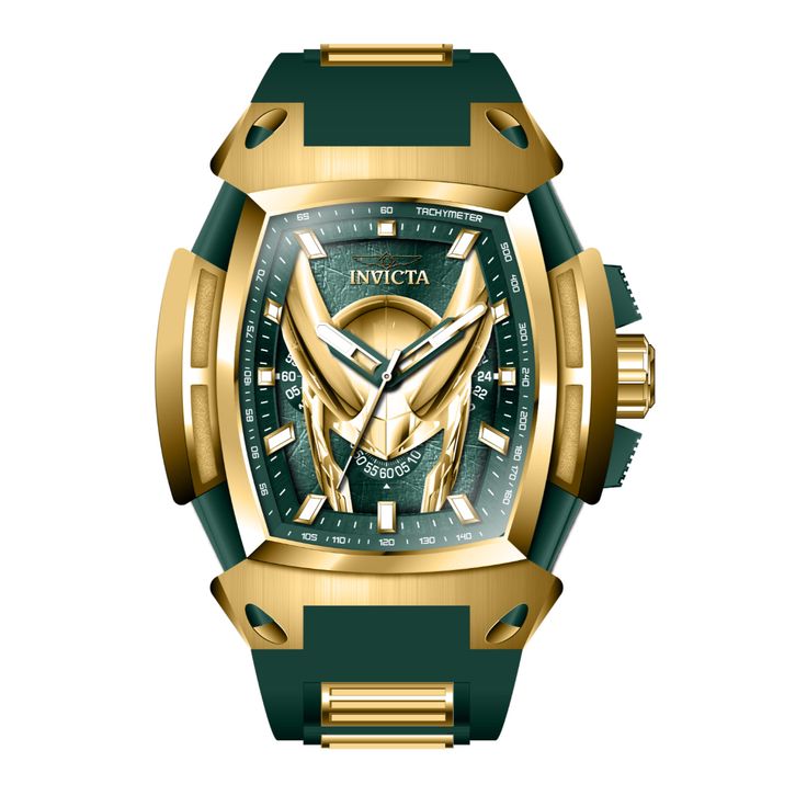 This beautiful Invicta Marvel watch contains a precise Quartz movement in addition to a green, gold case. Its face displays a green, gold, metal dial protected by a highly resistant Flame Fusion Crystal. This timepiece is completed by a green, gold, silicone, stainless steel band and it offers water resistance of up to 100 m. In collaboration with Marvel Studios, this masterful collection is comprised of famed superheroes and villains straight from the iconic comic books and motion pictures. Dri Modern Green Watch With Rectangular Dial, Green Chronograph Watch With Analog Round Dial, Green Watches With Analog Display, Green Watch With Analog Display, Green Watch With Analog Display And Round Dial, Green Chronograph Watch With Rectangular Dial, Green Watches With Metal Dial For Outdoor, Green Watches With Rectangular Dial And Analog Display, Green Outdoor Watches With Metal Dial