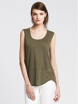 Linen Scoopneck Tank Summer Chic Crew Neck Tank Top, Chic Crew Neck Tank Top For Summer, Casual Scoop Back Tank Top For Spring, Casual Scoop Back Tank Top For Summer, Chic Scoop Neck Tank Top For Layering, Summer Scoop Neck Tank Top For Layering, Casual Linen Tank Top For Everyday, Casual Everyday Linen Tank Top, Chic Summer Tank Top With Scoop Back