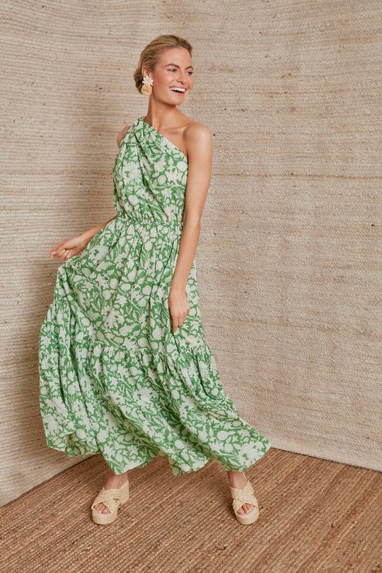 Charina Sarte | Green Botanica Long Dress at Tuckernuck - Shop now and find your favorite styles. Charina Sarte, Sunny Vacation, Uk Trip, Wardrobe Needs, Mode Casual, Gowns Of Elegance, Tier Skirt, Clothing Ideas, Cotton Dress